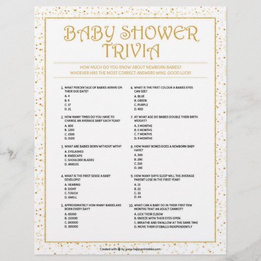 Babyduschtrivia [Golden Glitzern] Briefbogen (Vorderseite)
