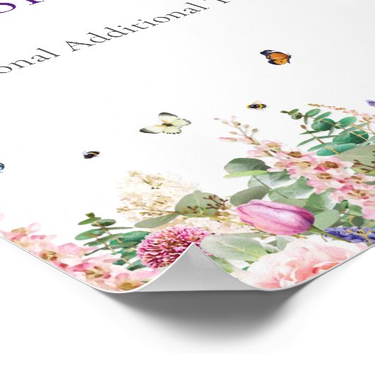 Babyduschzeichen | Rosa Lila Blumenschmetterlinge Poster (Ecke)