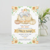Babyelefant & Kürbisfall Babydusche einladen. Einladung (Stehend Vorderseite)