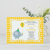 Babyelefant mit gelbem Tupfenhintergrund Einladung (Stehend Vorderseite)