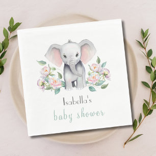 Babyelefant mit Pfingstrosen, Eukalyptus Serviette