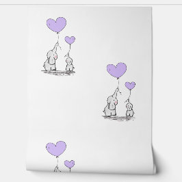 BabyElefanten und Lila Herzballons Tapete