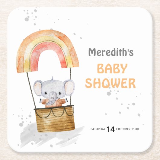 Babyelefone in Ballon, Babydusche, Papierfresser,  Rechteckiger Pappuntersetzer (Vorderseite)