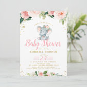 Babyelefone Rosa Blütendusche Einladung (Stehend Vorderseite)