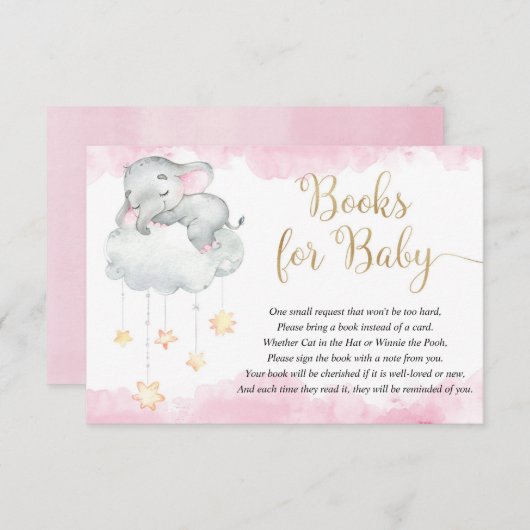 Babyelefone rosa Goldstars Bücher für Baby Begleitkarte (Vorne/Hinten)