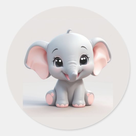 Babyelephant mit blütigen Wangen, Kawaii Runder Aufkleber (Vorderseite)