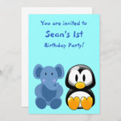 Babyelephant und Pinguin-Babydusche Einladung (Vorne/Hinten)