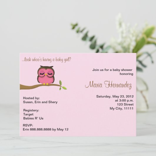 Babyeulen-Themaeinladung Einladung (Stehend Vorderseite)