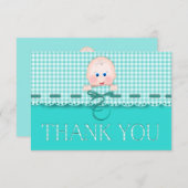 Babyface auf Aquamarinem Gingham mit Scallop-Borde Dankeskarte (Vorne/Hinten)