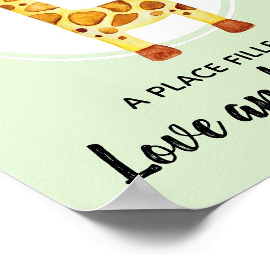 Babyfarbe Giraffe Jungle Kinderzimmer Kunst Poster (Ecke)