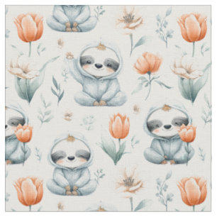 Babyfaultiere und Tulpen Stoff