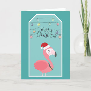 Babyflamingo mit Weihnachtsmannmütze und Weihnacht Feiertagskarte