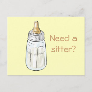 Babyflasche auf gelb, Brauchen Sie einen Sitzer? P Postkarte