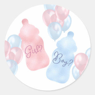 Babyflaschen und Balloons Gender Reveal Party Runder Aufkleber