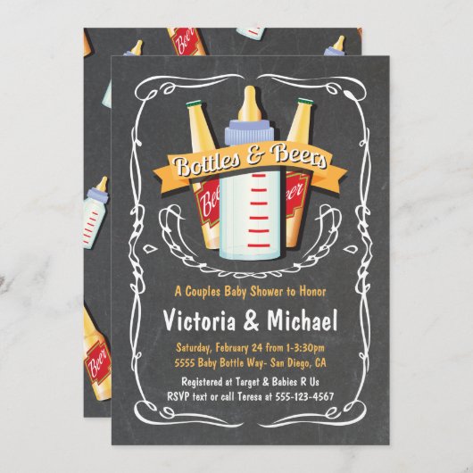 Babyflaschen und Bier Babydusche Einladung (Vorne/Hinten)