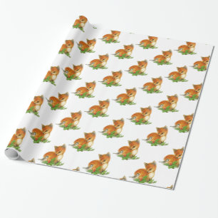 Babyfox-Stechpalmen-Vogel-WeihnachtsPackpapier Geschenkpapier