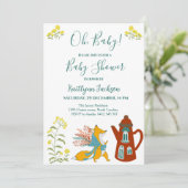 Babyfox und Blume Babydusche Einladung (Stehend Vorderseite)