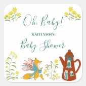 Babyfox und Blume Kinderduschgeschenk Quadratischer Aufkleber (Vorderseite)