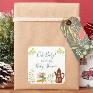 Babyfox und Blume Kinderduschgeschenk Quadratischer Aufkleber