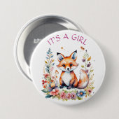 Babyfuchs in Blume | Babydusche Es ist ein Mädchen Button (Vorne & Hinten)