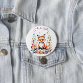 Babyfuchs in Blume | Babydusche Es ist ein Mädchen Button (Beispiel)