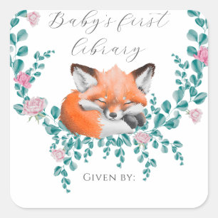 Babyfuchs in Blüte - erste Bibliothek des Babys Quadratischer Aufkleber