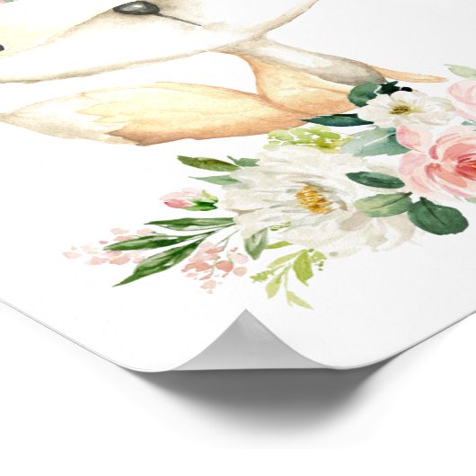 Babyfuchs, Waldtiere, Boho, rosa Blume Poster (Ecke)