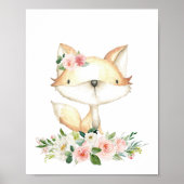 Babyfuchs, Waldtiere, Boho, rosa Blume Poster (Vorne)