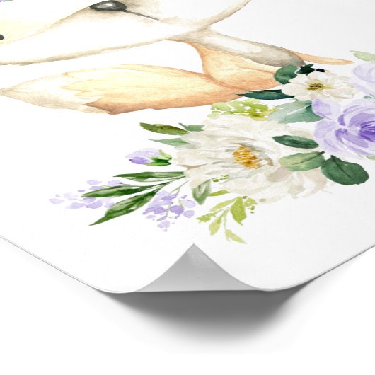 Babyfuchs, Waldtiere, Boho, violette Blumen Poster (Ecke)