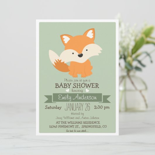 Babyfuchs, Woodland-Babydusche oder -sprinkle Einladung (Stehend Vorderseite)