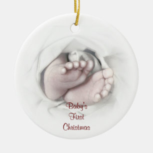Babyfuß-Bleistiftskizze des Babys erste Weihnachts Keramik Ornament
