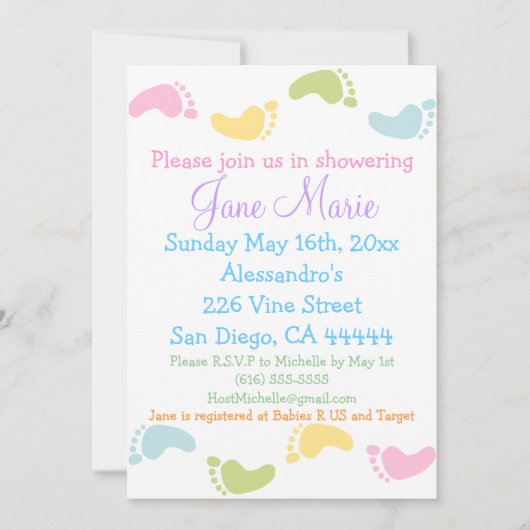 Babyfuß druckt Babydusche Einladungen (Vorderseite)
