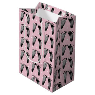 Babyfußabdrücke auf Polka Dots Medium Geschenktasc Mittlere Geschenktüte
