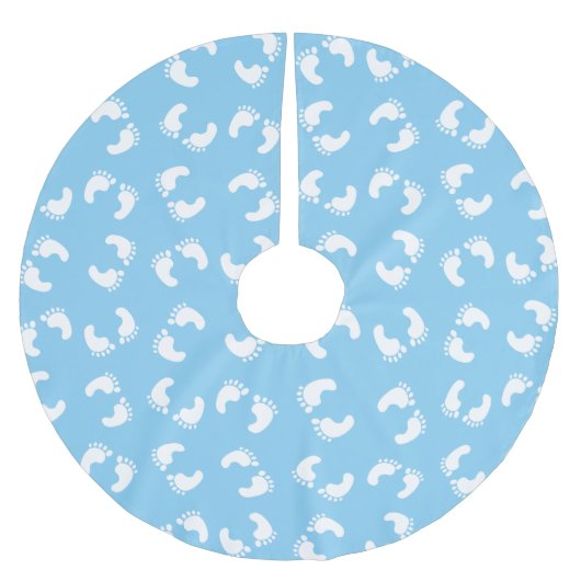 Babyfußabdrücke, Babyfuß, Fußstapfen, Blau, Junge Polyester Weihnachtsbaumdecke (Vorderseite)