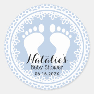 Babyfüße Vintage-Spitze Blau Baby Shower Favor Runder Aufkleber