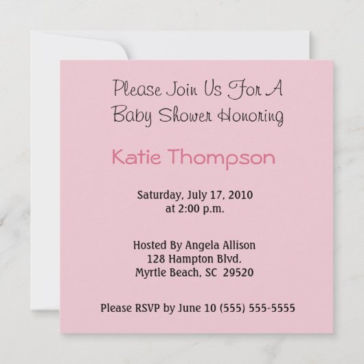 Babyfütterung - Einladung für eine Mädchendusche (Rückseite)