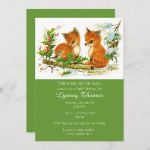 Babyfuxen Twins Kinderdusche Einladung