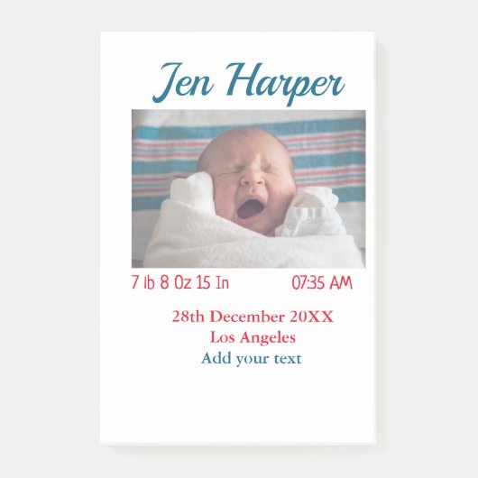 BabyGeburtsdaten geben das Datum des Namens an. Post-it Klebezettel (Vorderseite)