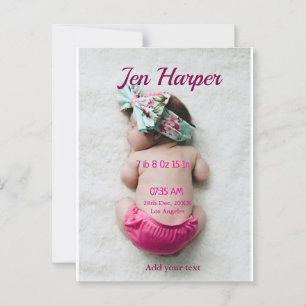 BabyGeburtsdaten geben das Datum des Namens an. Postkarte