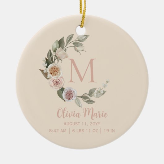 BabyGeburtsstaates Name Rose Foto Monogram Keramik Ornament (Vorne)