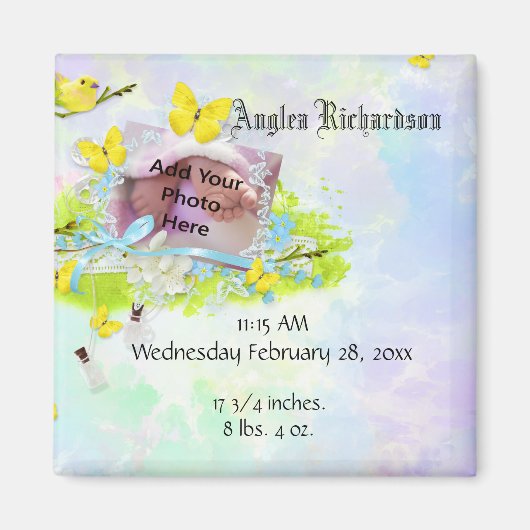 Babygelber Vogel und Schmetterling-Foto Magnet (Vorne)