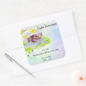 Babygelber Vogel und Schmetterling-Foto Quadratischer Aufkleber (Umschlag)