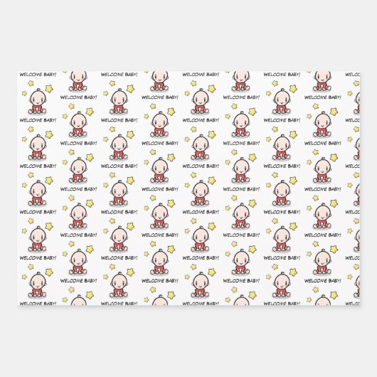 Babygeschenkverpackung, auch für Triplets, Packpap Geschenkpapier Set (Vorderseite 2)