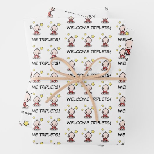Babygeschenkverpackung, auch für Triplets, Packpap Geschenkpapier Set (Beispiel)