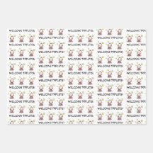 Babygeschenkverpackung, auch für Triplets, Packpap