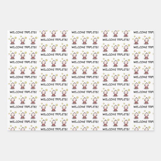 Babygeschenkverpackung, auch für Triplets, Packpap Geschenkpapier Set (Vorderseite)