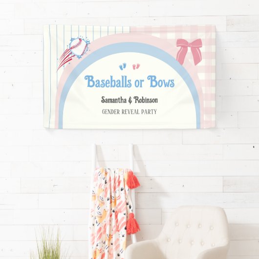 Babygeschlecht enthüllt Baseballs oder Bows Banner (Insitu)