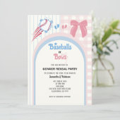 Babygeschlecht enthüllt Baseballs oder Bows Einladung (Stehend Vorderseite)