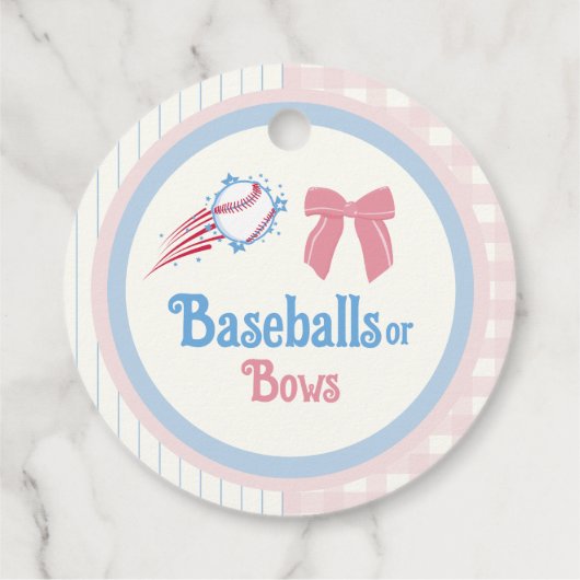 Babygeschlecht enthüllt Baseballs oder Bows Geschenkanhänger (Rückseite)