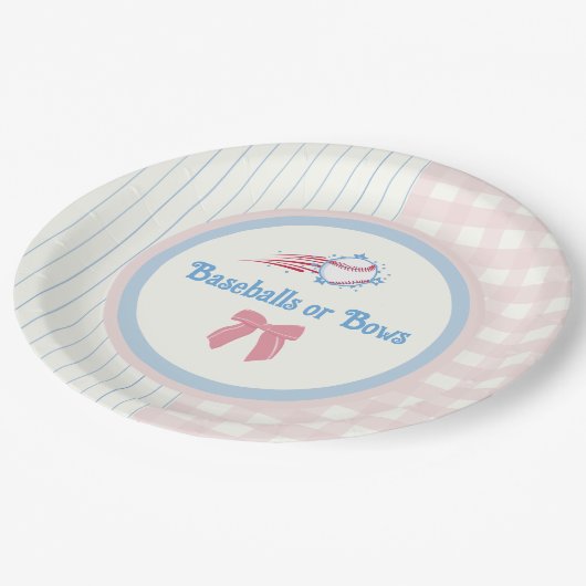 Babygeschlecht enthüllt Baseballs oder Bows Pappteller (Schrägansicht)